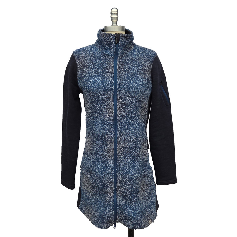 Title Nine Women's Jacket Size S Blue Boucle Knit Full Zip Mid Length Wool Blend
